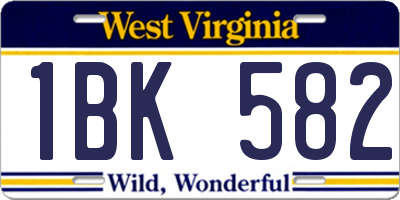 WV license plate 1BK582