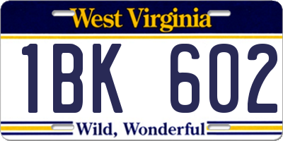 WV license plate 1BK602