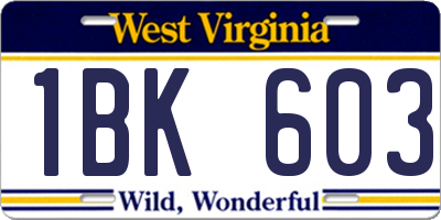 WV license plate 1BK603