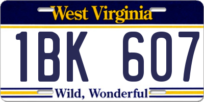 WV license plate 1BK607