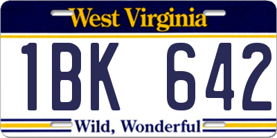 WV license plate 1BK642