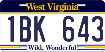 WV license plate 1BK643