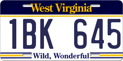 WV license plate 1BK645