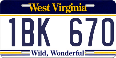 WV license plate 1BK670