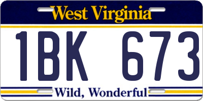 WV license plate 1BK673