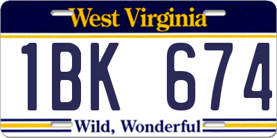 WV license plate 1BK674
