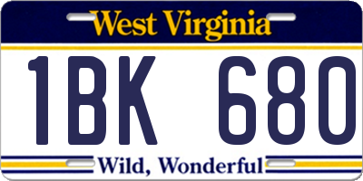 WV license plate 1BK680