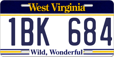 WV license plate 1BK684