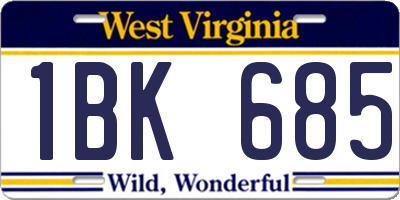 WV license plate 1BK685