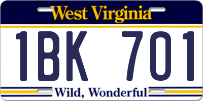 WV license plate 1BK701