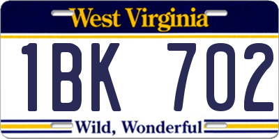 WV license plate 1BK702