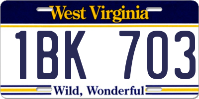 WV license plate 1BK703