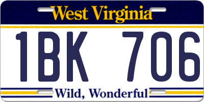 WV license plate 1BK706