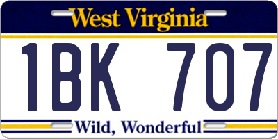 WV license plate 1BK707