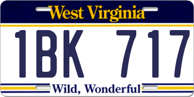 WV license plate 1BK717
