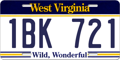 WV license plate 1BK721