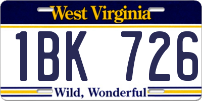 WV license plate 1BK726