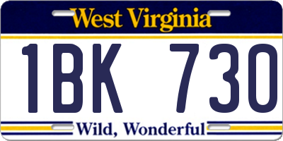 WV license plate 1BK730