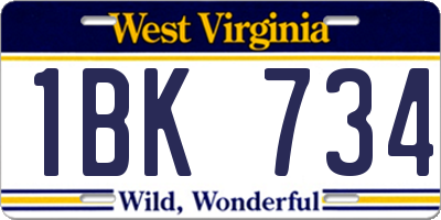 WV license plate 1BK734