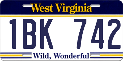 WV license plate 1BK742