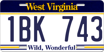 WV license plate 1BK743