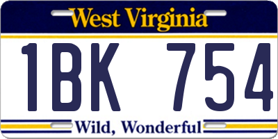 WV license plate 1BK754