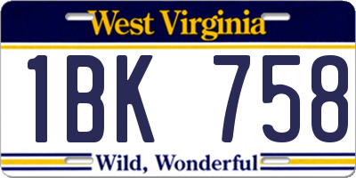 WV license plate 1BK758