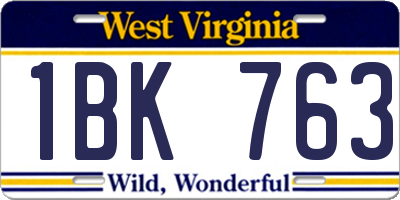 WV license plate 1BK763