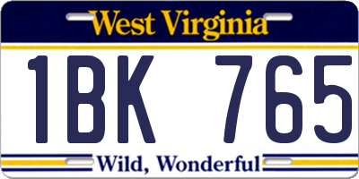 WV license plate 1BK765