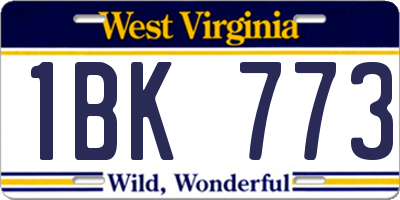 WV license plate 1BK773