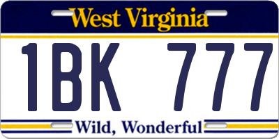WV license plate 1BK777