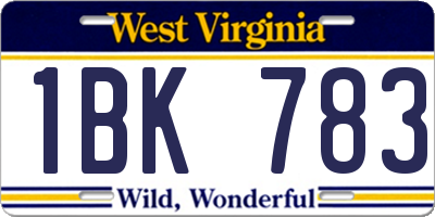WV license plate 1BK783
