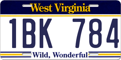 WV license plate 1BK784