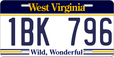 WV license plate 1BK796