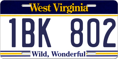 WV license plate 1BK802