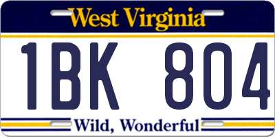 WV license plate 1BK804