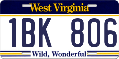 WV license plate 1BK806