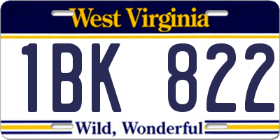 WV license plate 1BK822