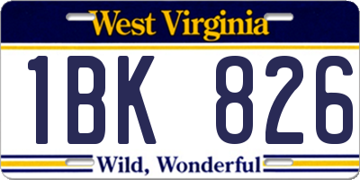 WV license plate 1BK826