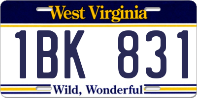 WV license plate 1BK831