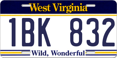 WV license plate 1BK832