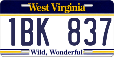 WV license plate 1BK837