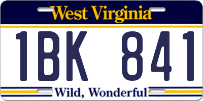 WV license plate 1BK841