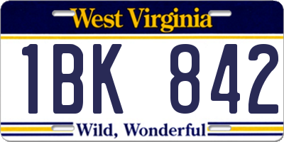 WV license plate 1BK842