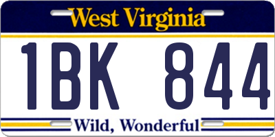 WV license plate 1BK844