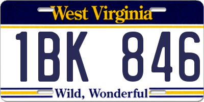WV license plate 1BK846