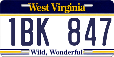 WV license plate 1BK847