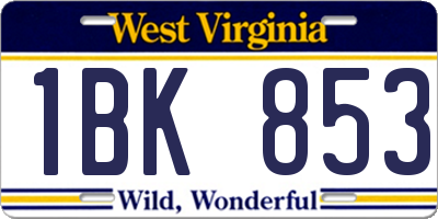 WV license plate 1BK853