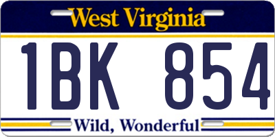 WV license plate 1BK854