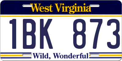 WV license plate 1BK873